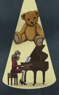 She Played as the Teddy Bear Waited