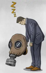 Gas Mask Sleeping on the Job